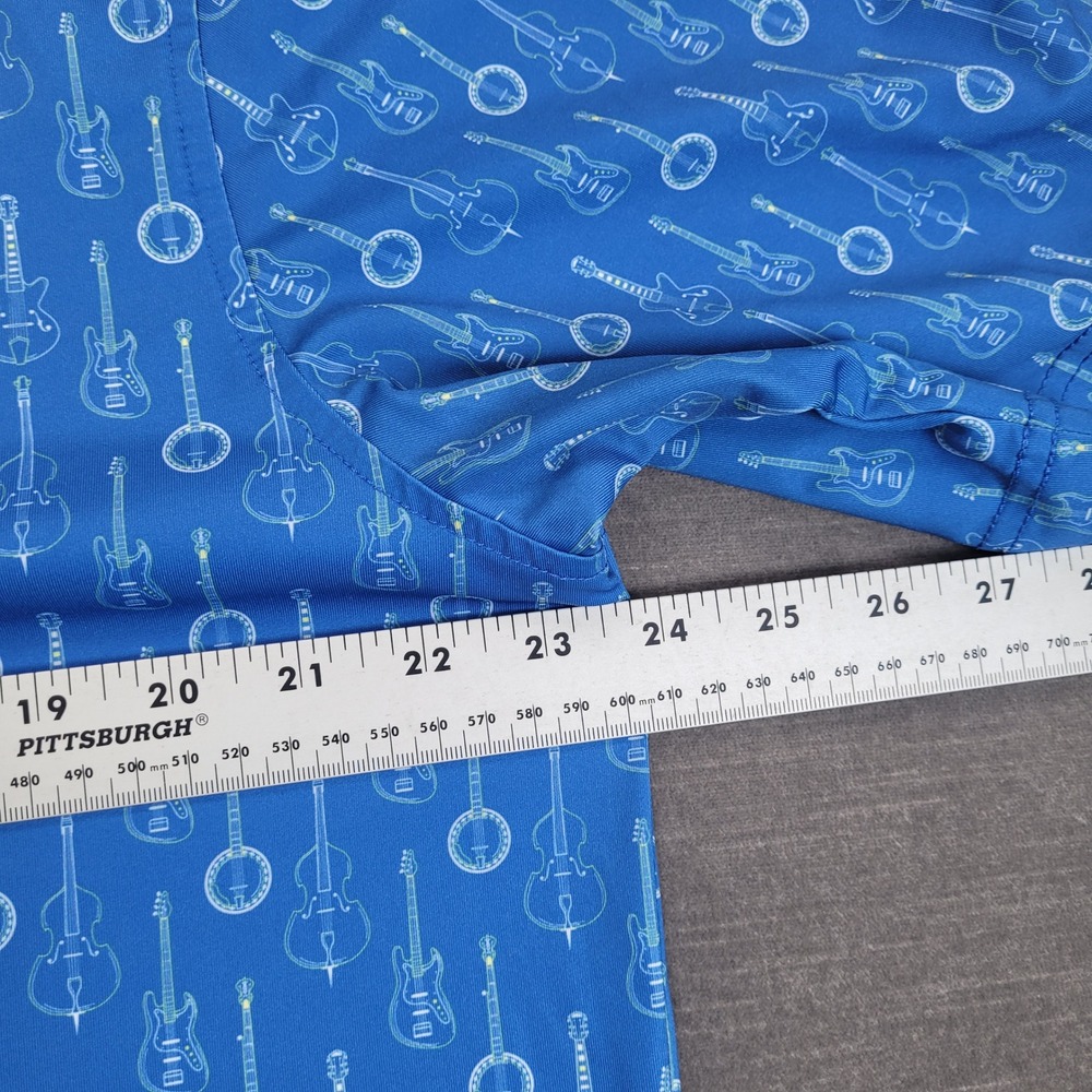 Straight Down Performance Polo Shirt Mens L Blue Guitar Banjo Print Golf Logo - Picture 3 of 9